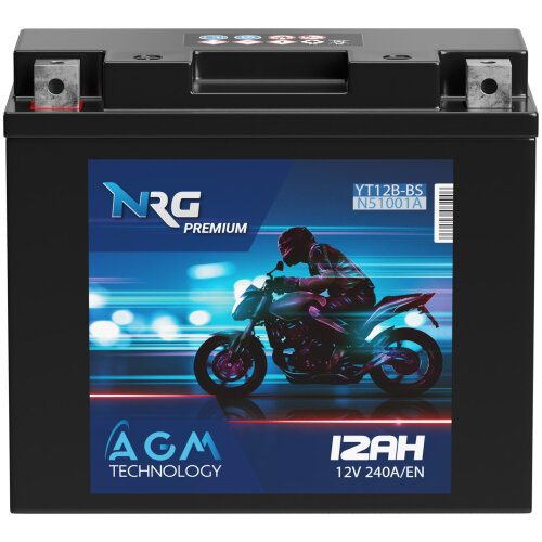 NRG AGM Motorradbatterie YT12B-BS 12Ah 12V