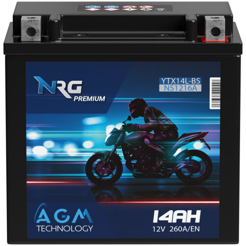 NRG AGM Motorradbatterie YTX14L-BS 14Ah 12V