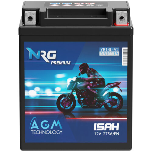 NRG AGM Motorradbatterie YB14L-A2 15Ah 12V