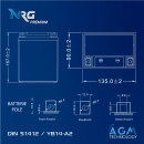NRG AGM Motorradbatterie YB14-A2 15Ah 12V