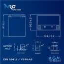 NRG AGM Motorradbatterie YB14-A2 15Ah 12V image