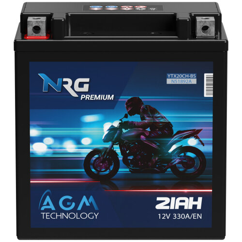 NRG AGM Motorradbatterie YTX20CH-BS 21Ah 12V