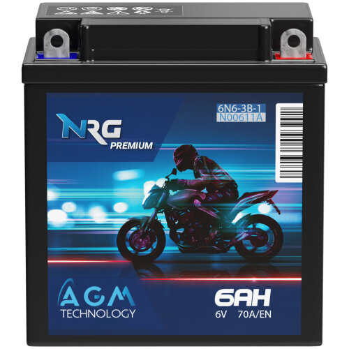 NRG AGM Motorradbatterie 6N6-3B-1 6Ah 12V